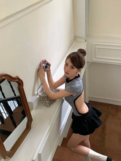 Bareback Grey Inner Suit + Black Skort Two Pieces Set