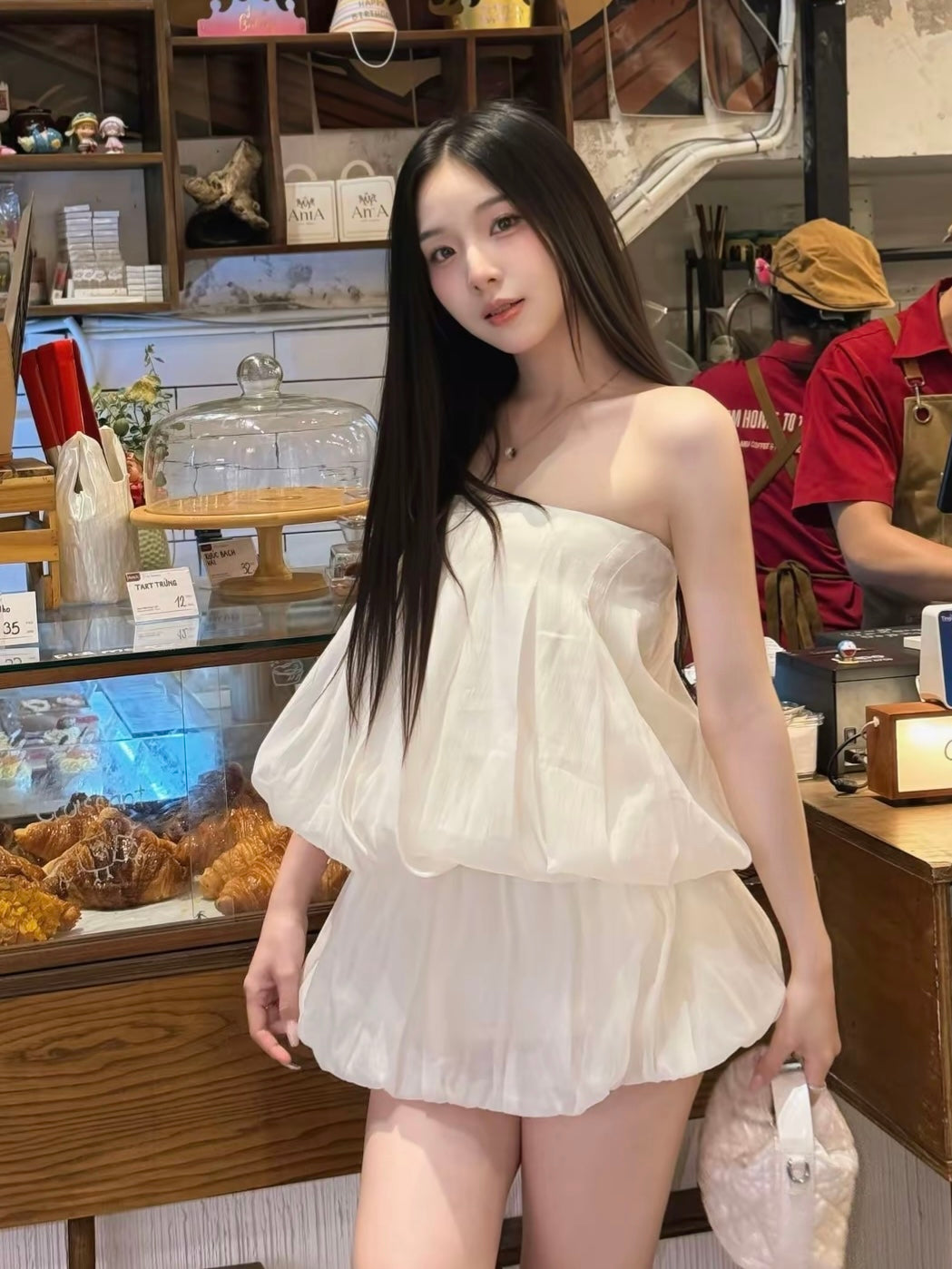 Cream Tube Top + Skort Skirt
