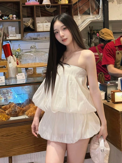 Cream Tube Top + Skort Skirt