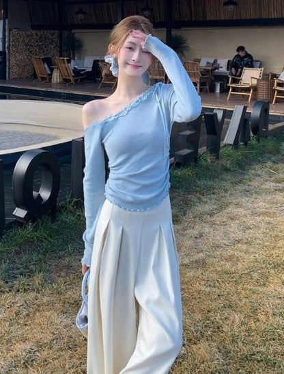 Off Side Shoulder Long Sleeve Top