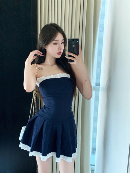 Lace Line Navy Tube Dress