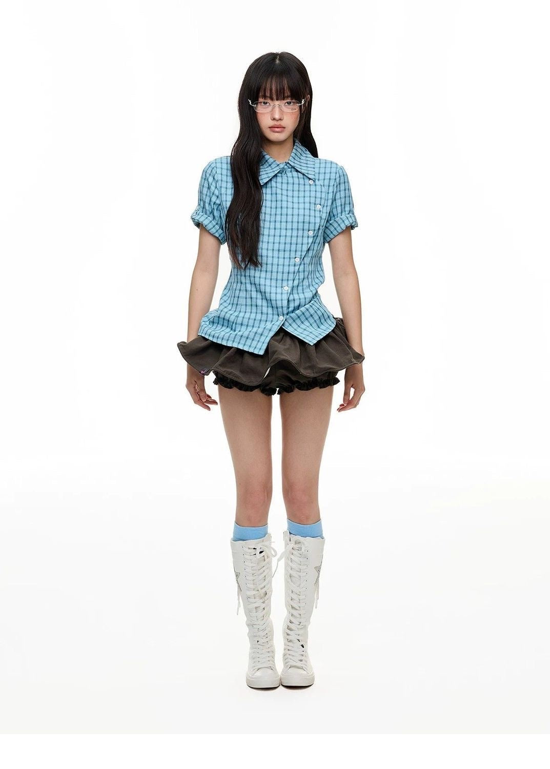 Blue Plaid Top (S, M)