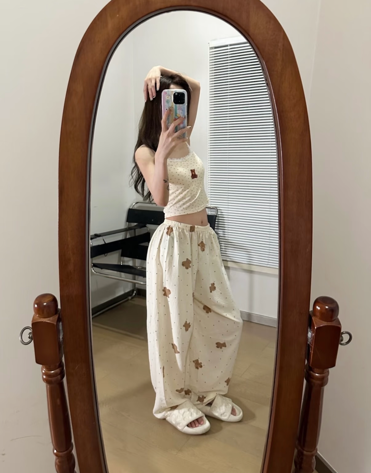 Teddy Strap Top + Pants Two Pieces Set Homewear Pyjamas