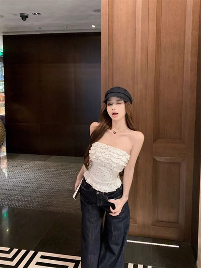 Red/White Dot White Tube Top T008