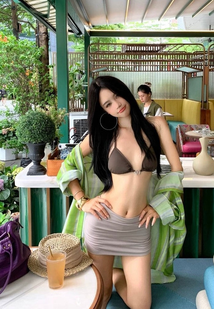 Bikini + Skirt + Green Shirt BK54 Four Piece Set