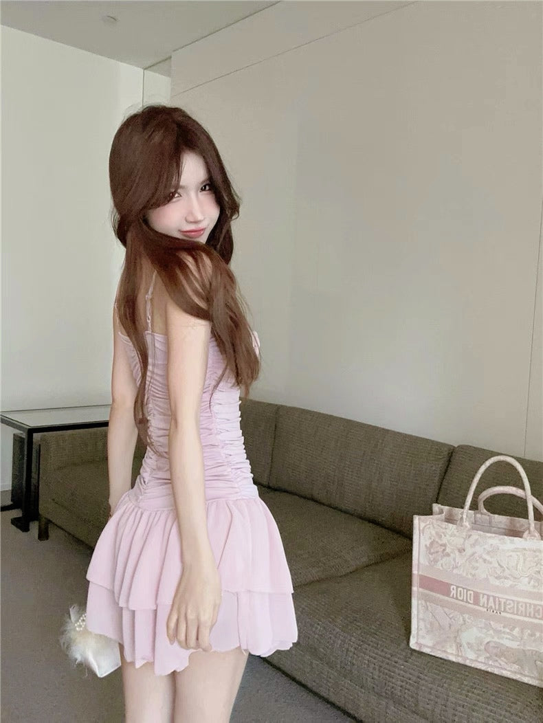 Chiffon Pink Mini Dress