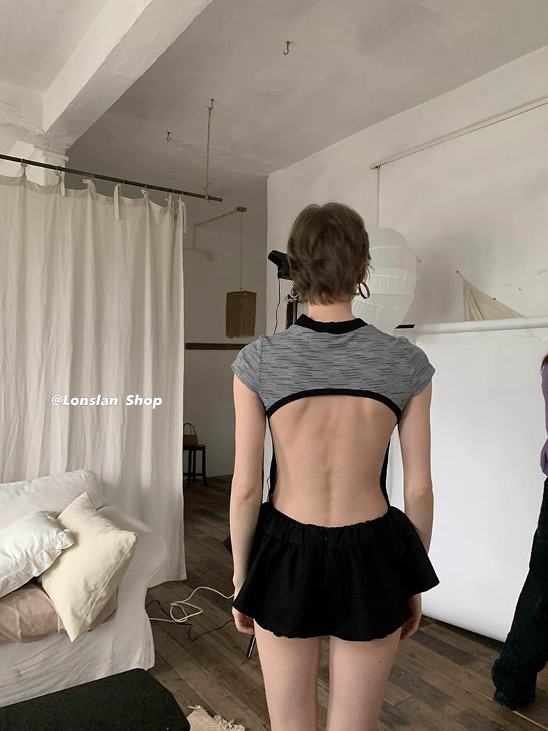 Bareback Grey Inner Suit + Black Skort Two Pieces Set