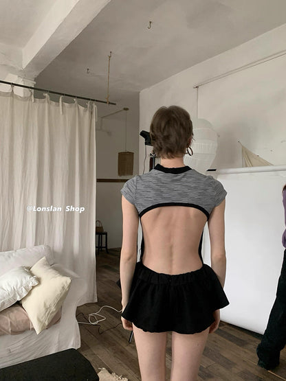 Bareback Grey Inner Suit + Black Skort Two Pieces Set