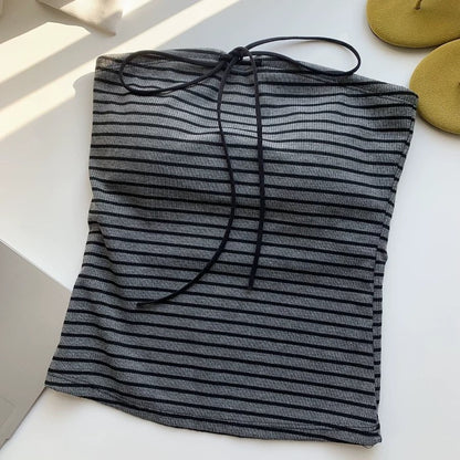 Black Stripe Grey Tube Top