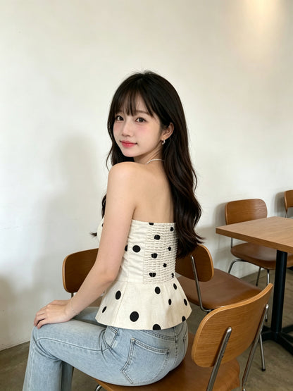 T011 Black Dot Brown Tube Top
