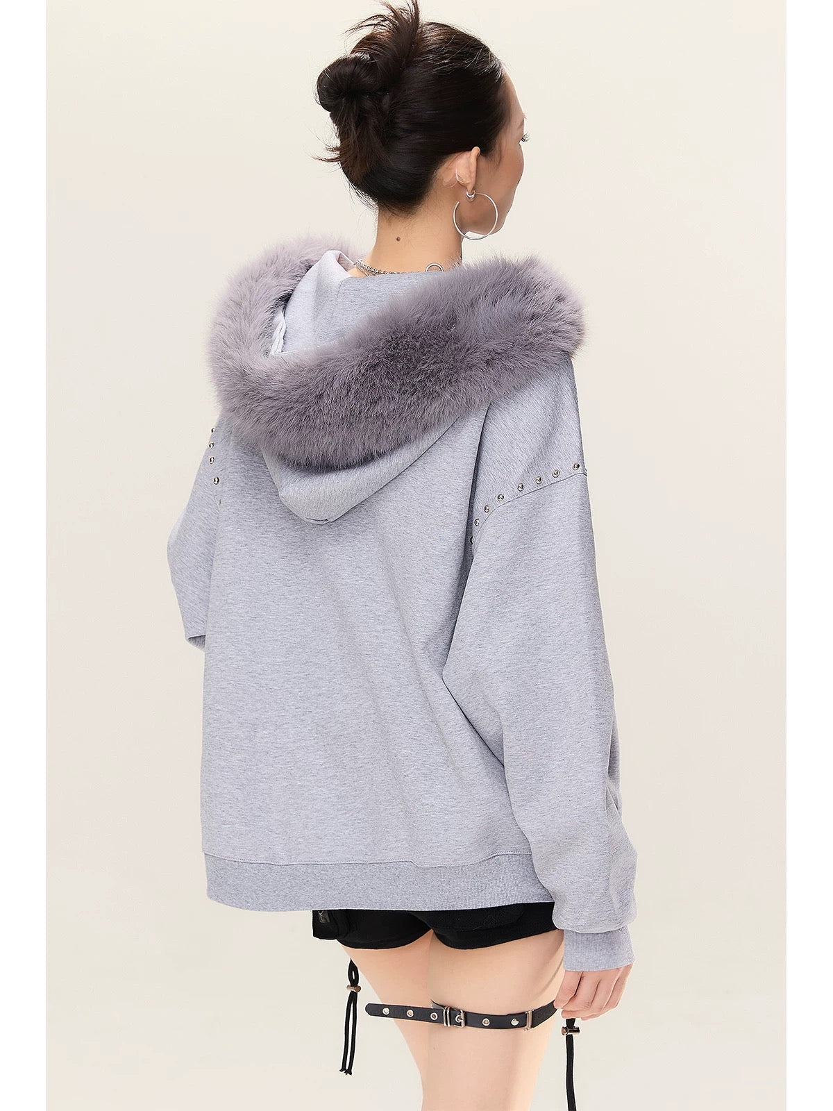 Grey Hoodie Long Sleeve Top