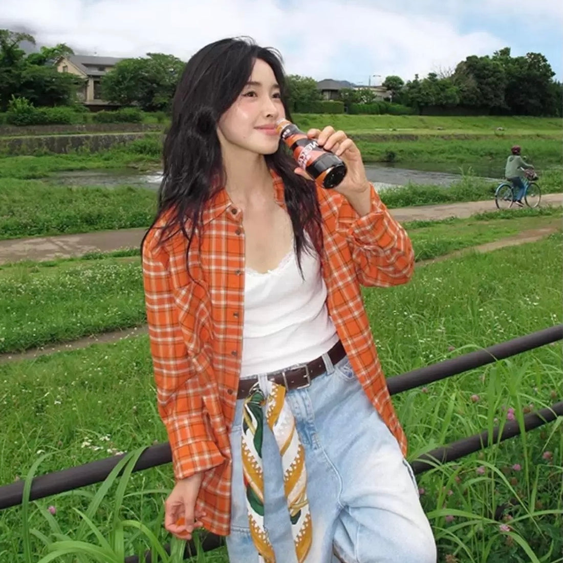 Orange Ginham Long Sleeve Shirt