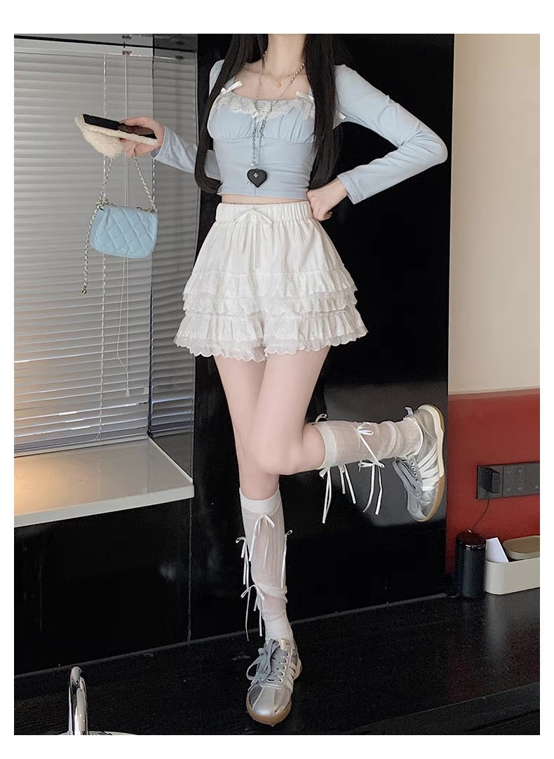 White High Waist Layer Short Skirt