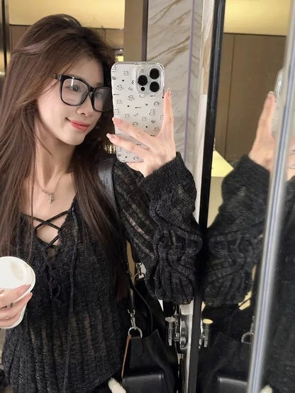 Black Knitted Long Sleeve Outerwear top