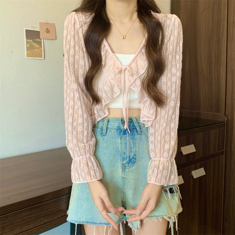 Pink Floral Laces Long Sleeve Cardigan