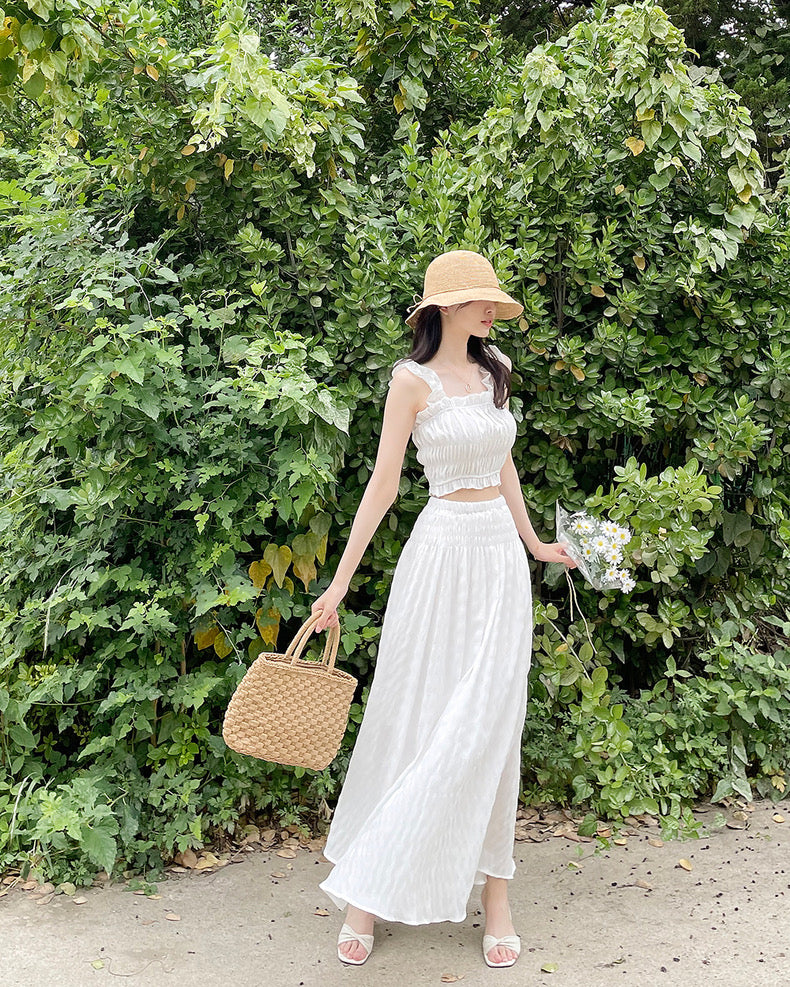 Crop Top + Long Skirt Two Pieces Set