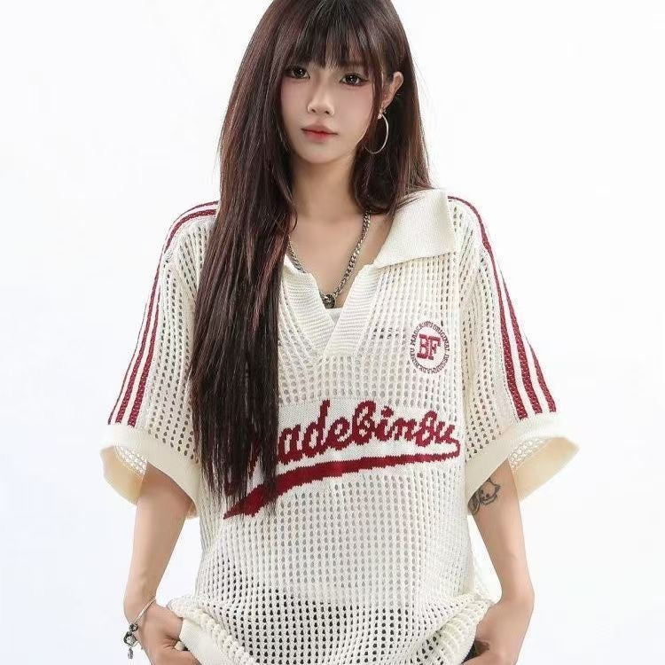 Knitted Ball Top (Cream White, Blue)