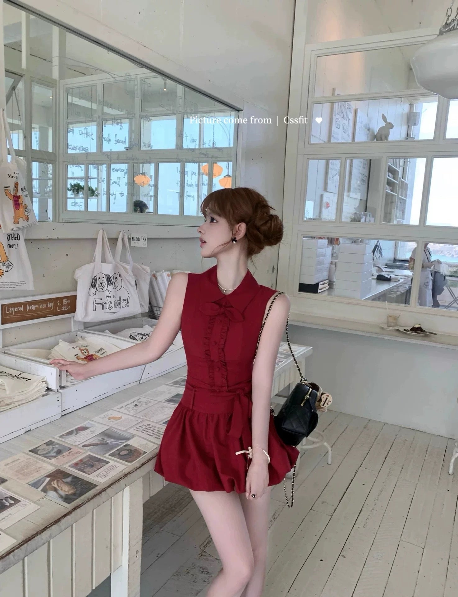 Sleeveless Collar Wine Red Dress