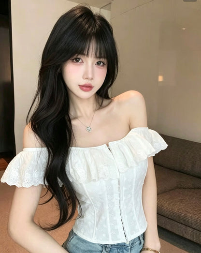 Back Lace Up Off Shoulder White Top