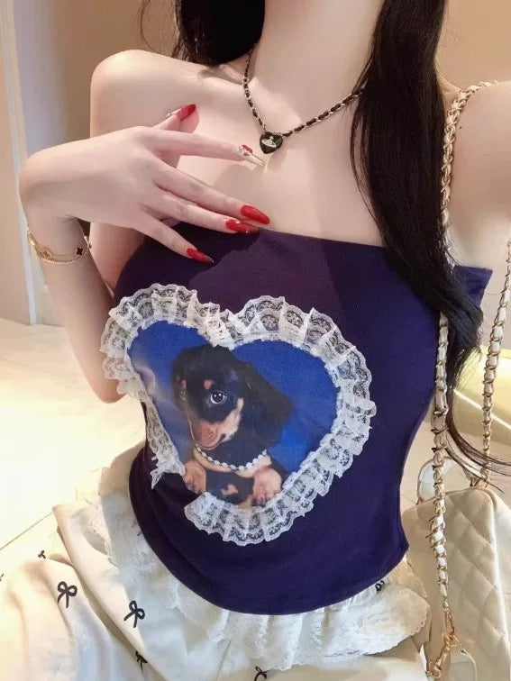 Dachshund Navy Tube Top