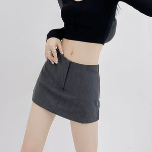 Dark Grey Low Waist Mini Skirt