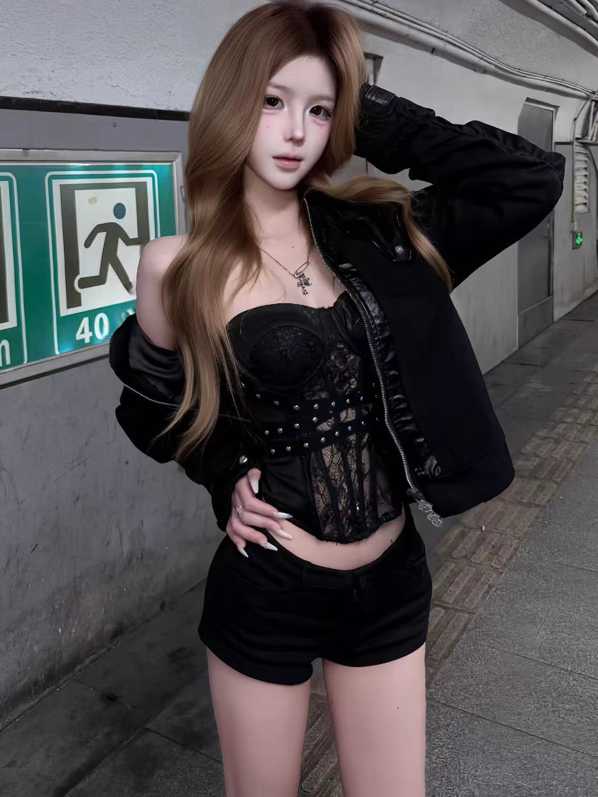 Black Mix Laces Tube Top