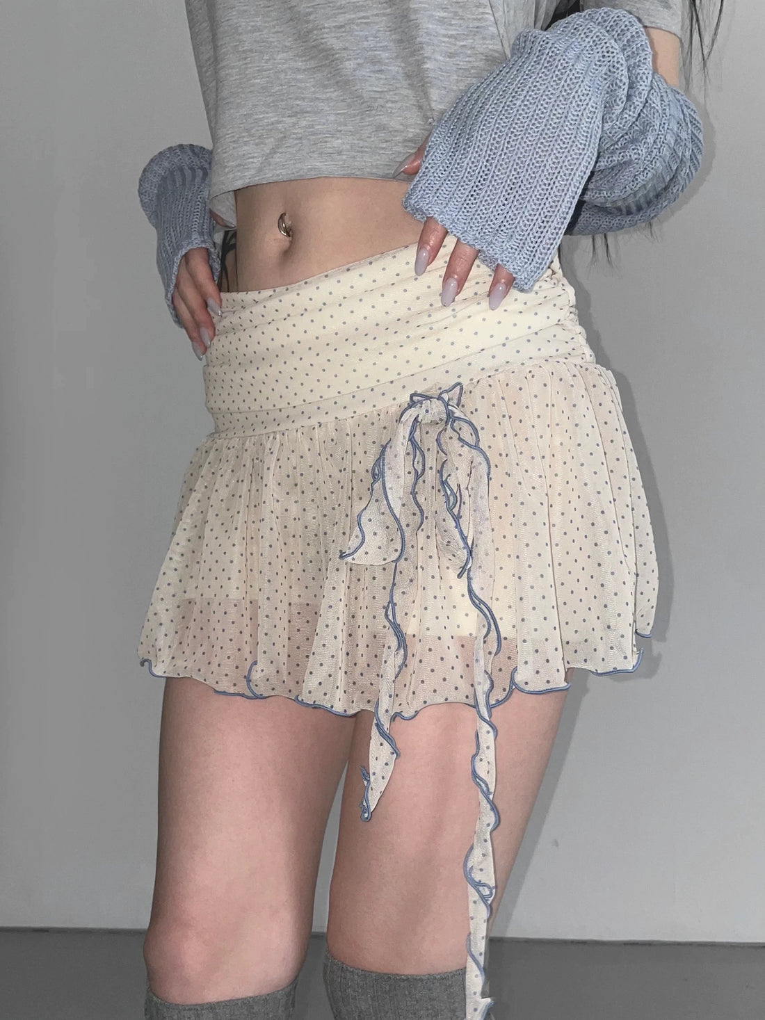 Blue Dot Beige Skirt SK28