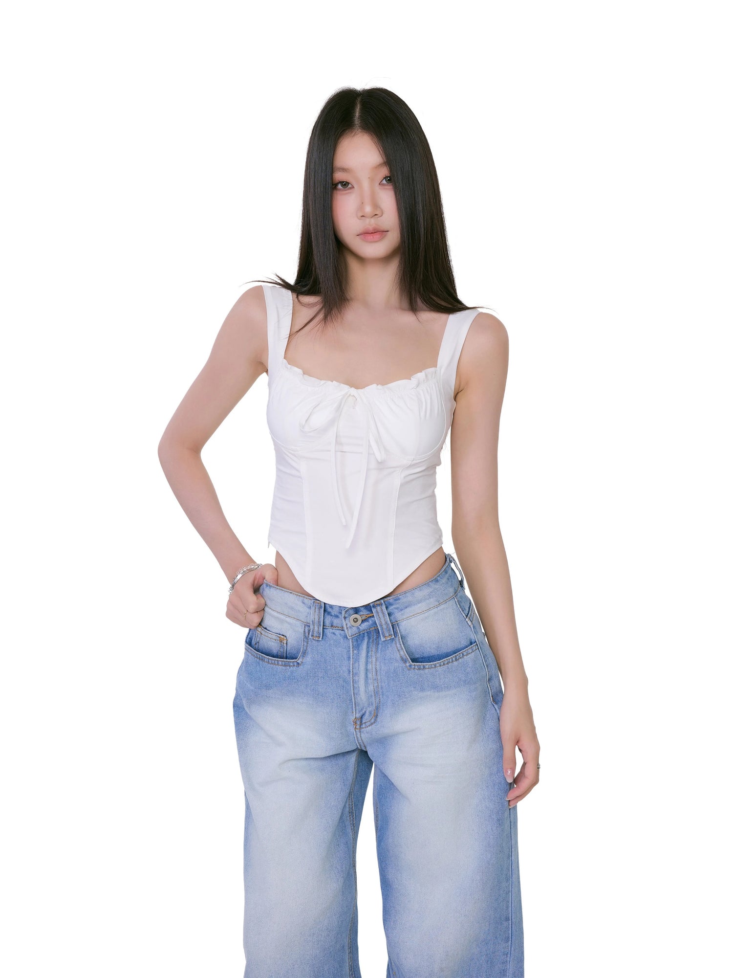 Mix Laces White Vest Top