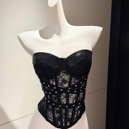 Black Mix Laces Tube Top