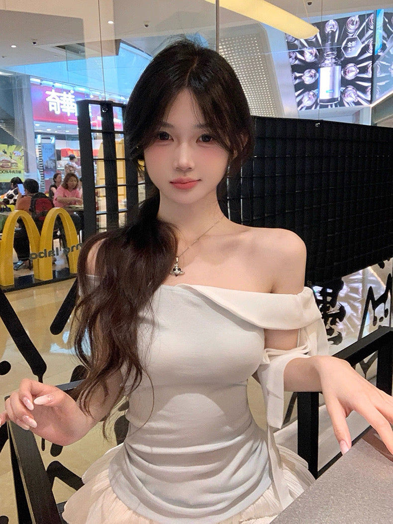 Baby Blue Off Side Shoulder Top