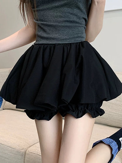 High Waist Lantern Puff Skort Skirt SK11 (Black, White)