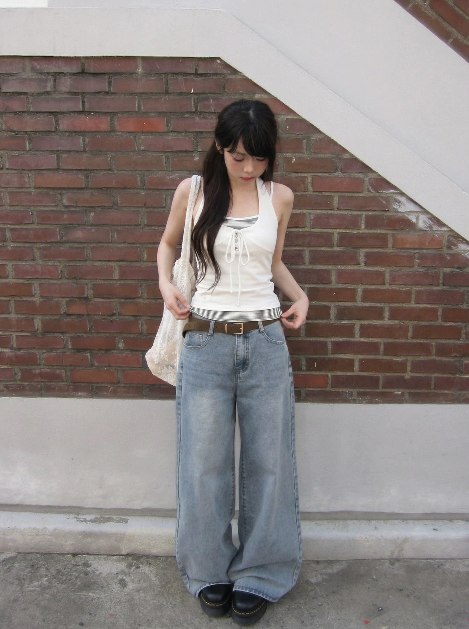 Round Neck Mix Grey Stripe Top