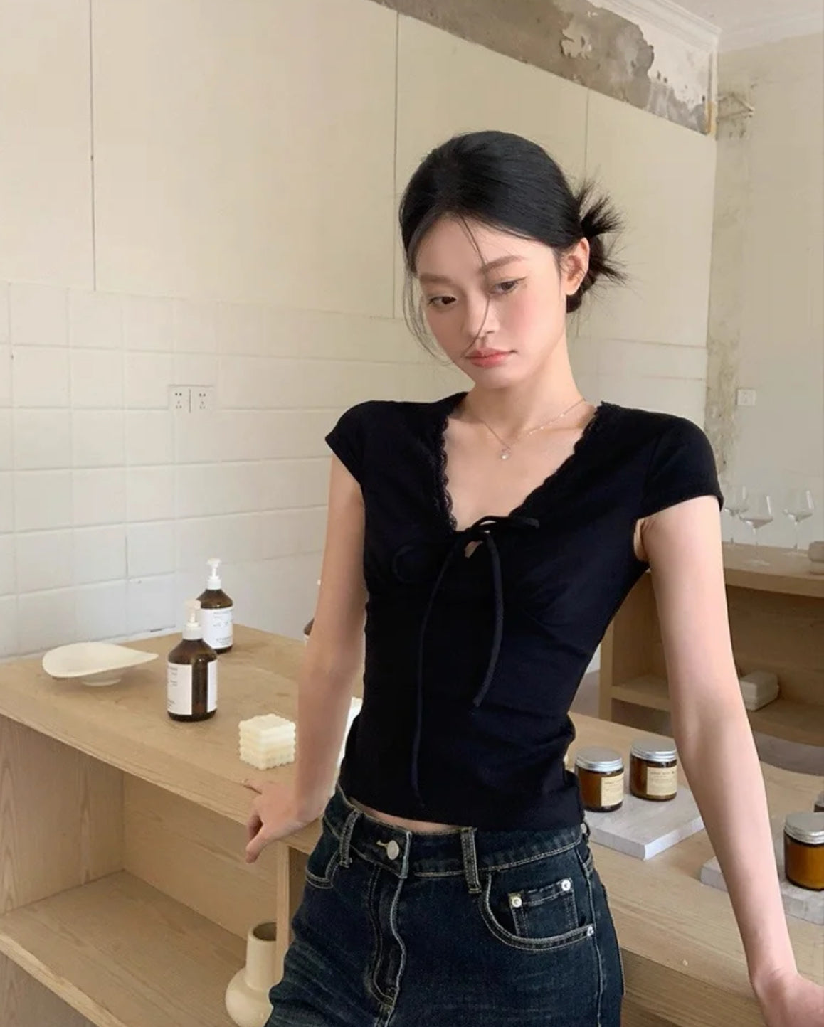Deep V Collar Top