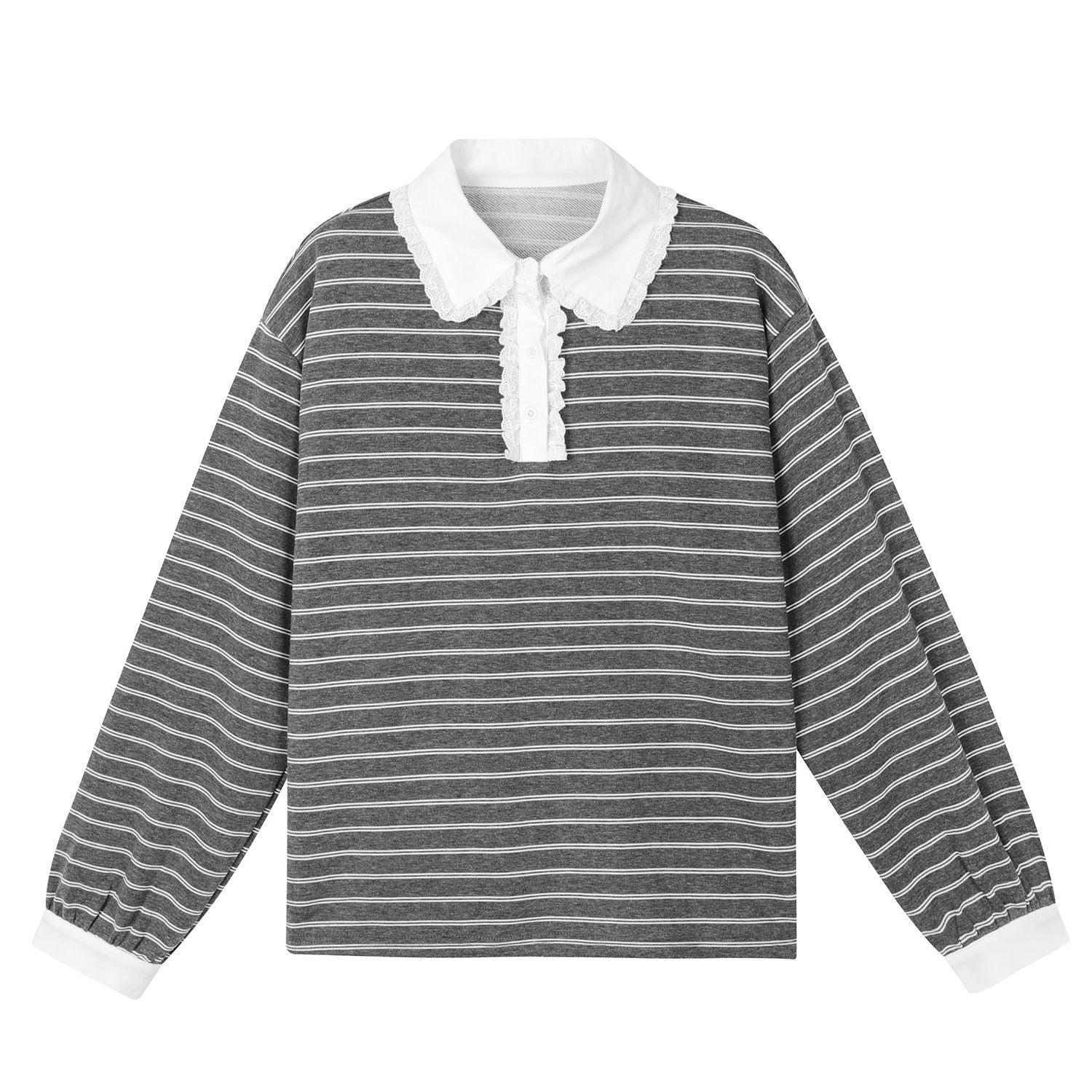 White Collar Stripe Long Sleeve Top