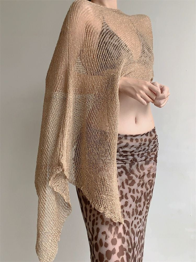 Leopard Bikini + Skirt + Top BK55 Four Piece Set