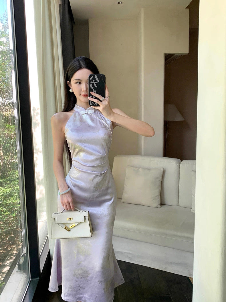 Purple Cheongsam CD037 Long Dress (S)