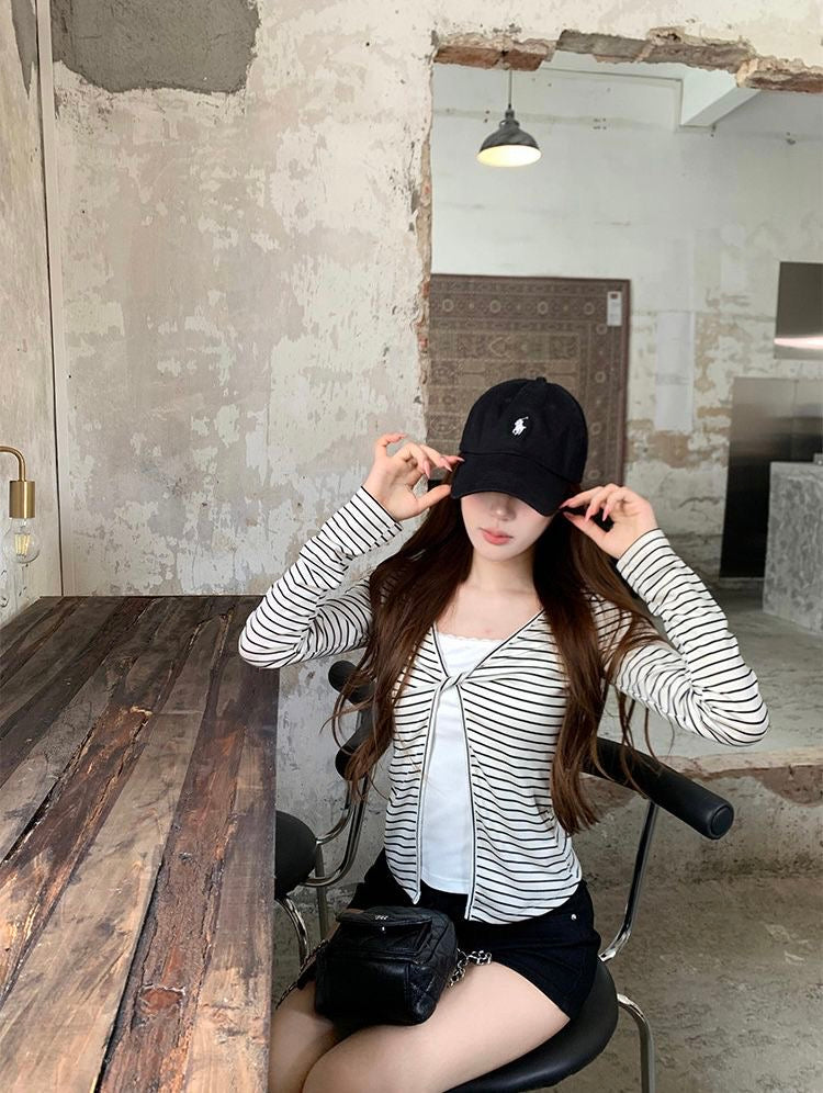 Stripe White Long Sleeve Top