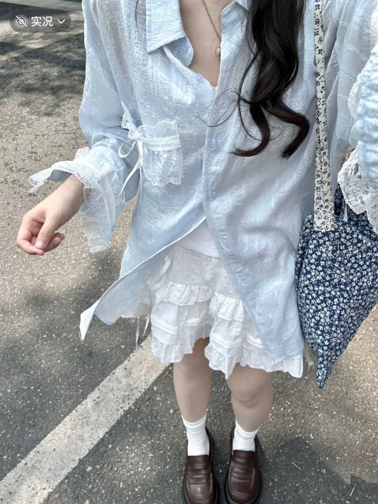 Baby Blue Mix Laces Long Sleeve Shirt