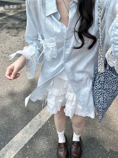 Baby Blue Mix Laces Long Sleeve Shirt