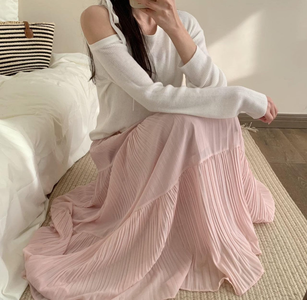 Pleated Chiffon Maxi Long Skirt