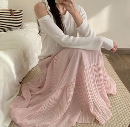 Pleated Chiffon Maxi Long Skirt