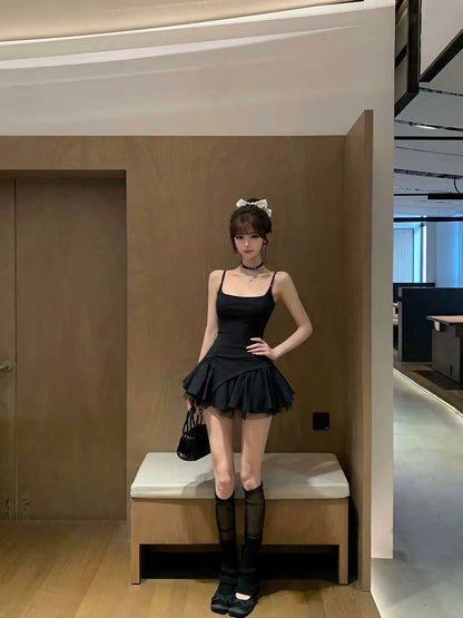 Jennie Black Mix Laces Mini Romper Dress