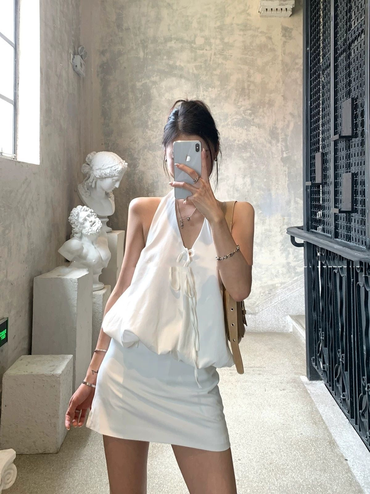 White Round Neck Top + Skort Skirt