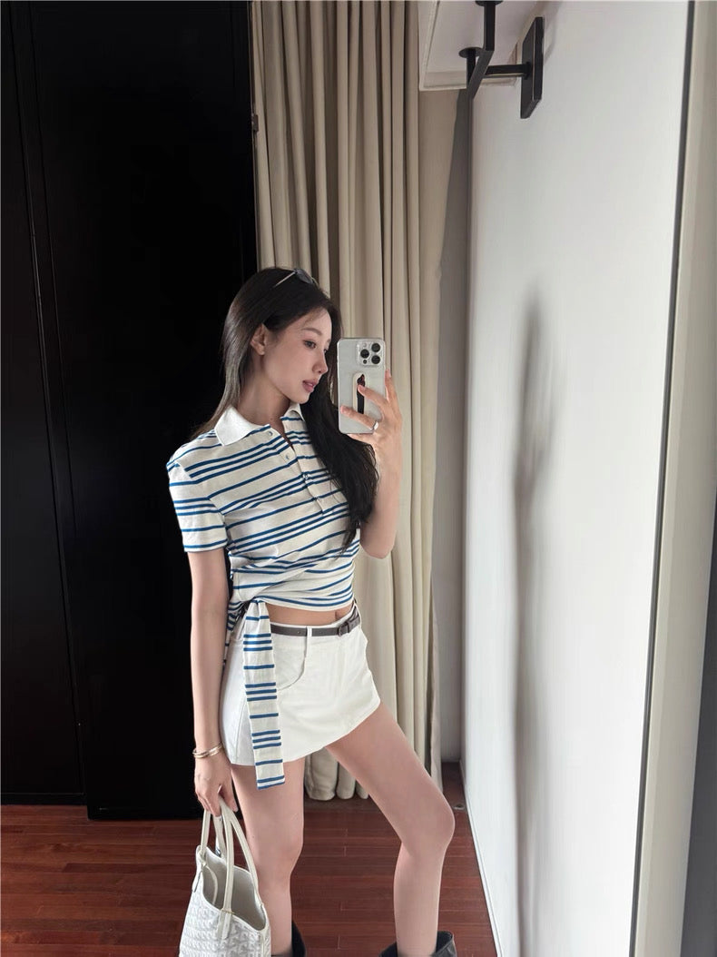 Collar Blue Stripe Top