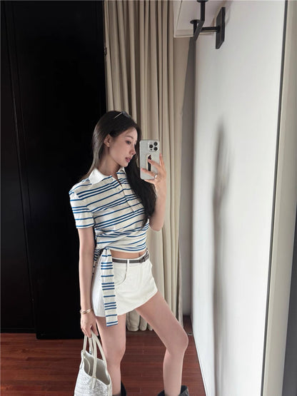 Collar Blue Stripe Top
