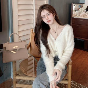 White Fuzzy Knitted Cardigan