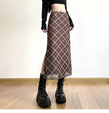 Vintage Grid Mesh Long Skirt (S,M)