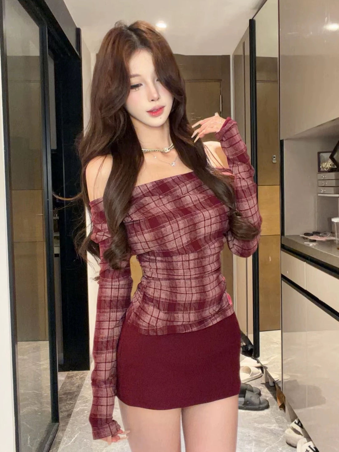 Wine Red Top + Skirt (S)