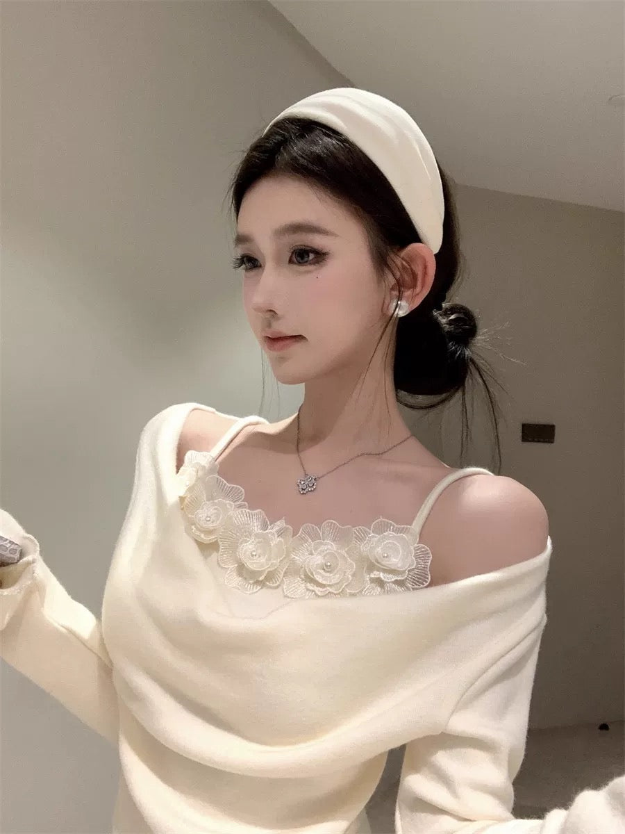 3D Flo Collar Long Sleeve Knitted Top