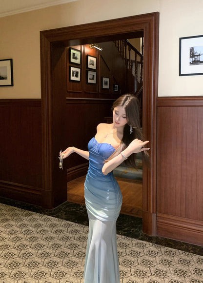 Ombré Blue Tube Long Dress